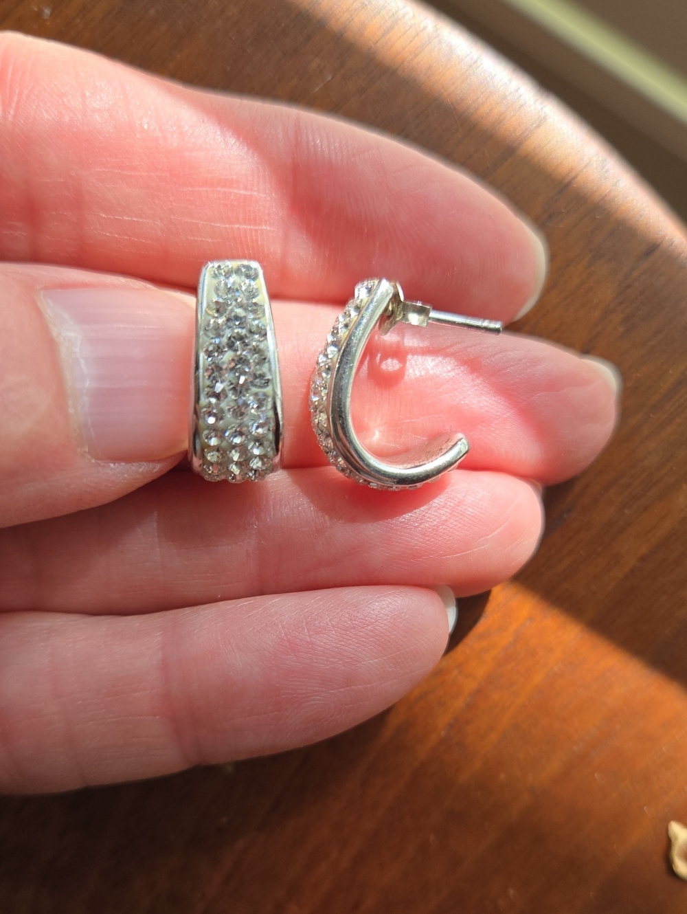 Silver Tone "diamond-like" Curved Hoop Stud Earrings